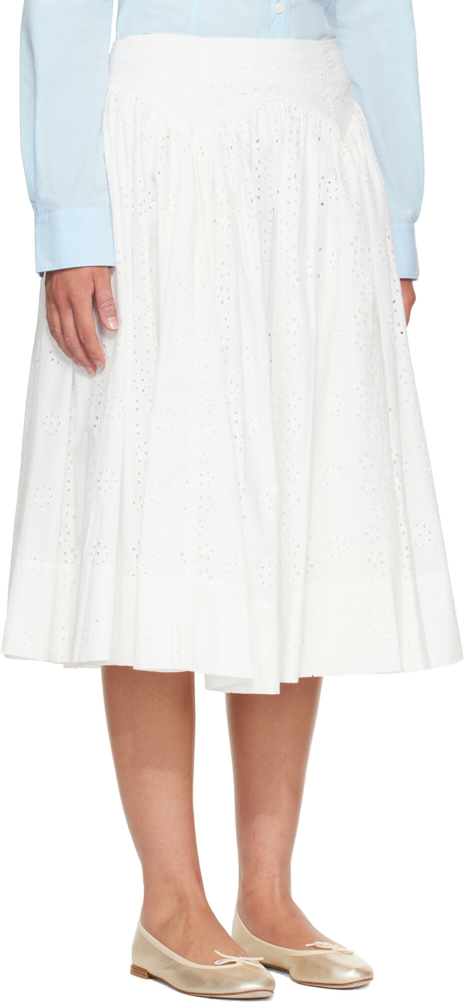 Sandy Liang White Murano Midi Skirt