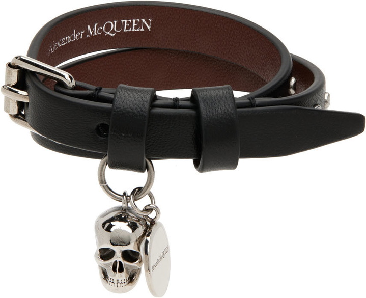 Photo: Alexander McQueen Black & Silver Double Wrap Studded Skull Bracelet