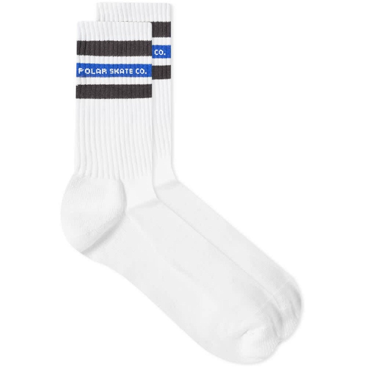 Photo: Polar Skate Co. Men's Fat Stripe Sock in White/Brown/Blue