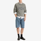 Pop Trading Company Men's Knitted Arch Logo Crew Sweater in Grey Heather