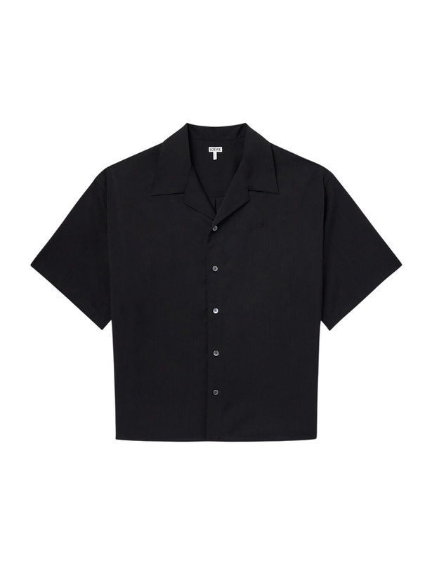 Photo: LOEWE - Logo-Embroidered Short-Sleeve Wool-Blend Shirt - Black