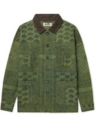 Karu Research - Corduroy-Trimmed Printed Cotton-Canvas Chore Jacket - Green