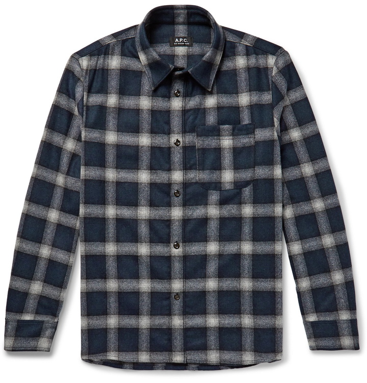 Photo: A.P.C. - Trek Checked Wool-Blend Flannel Shirt - Blue