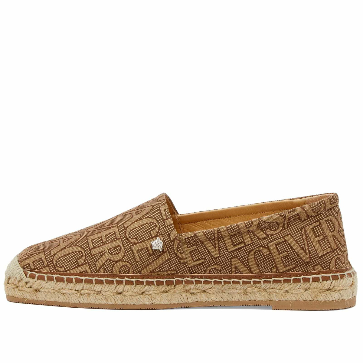 フラットシューズ VERSACE Woman Espadrilles Beige 10178521A13293 1K880 Versace Women's All Over Logo Espadrilles in Beige Versace