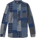 RRL - Grandad-Collar Patchwork Cotton-Blend Shirt - Blue