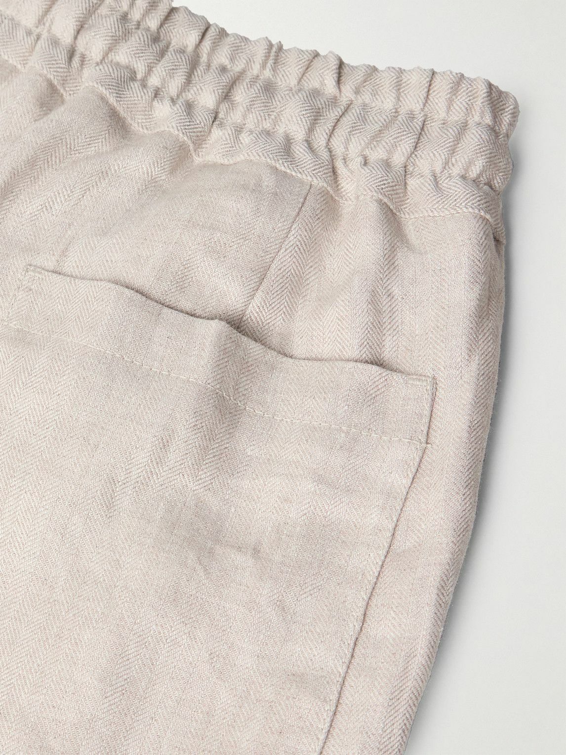 Kingsman - Straight-Leg Herringbone Linen Drawstring Trousers - Neutrals
