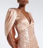 Là Fuori Caped sequined silk satin gown