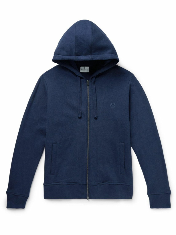 Photo: Kingsman - Logo-Embroidered Cotton and Cashmere-Blend Jersey Zip-Up Hoodie - Blue