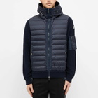 Moncler Men's Nylon Hooded Knit Down Jacket in Navy