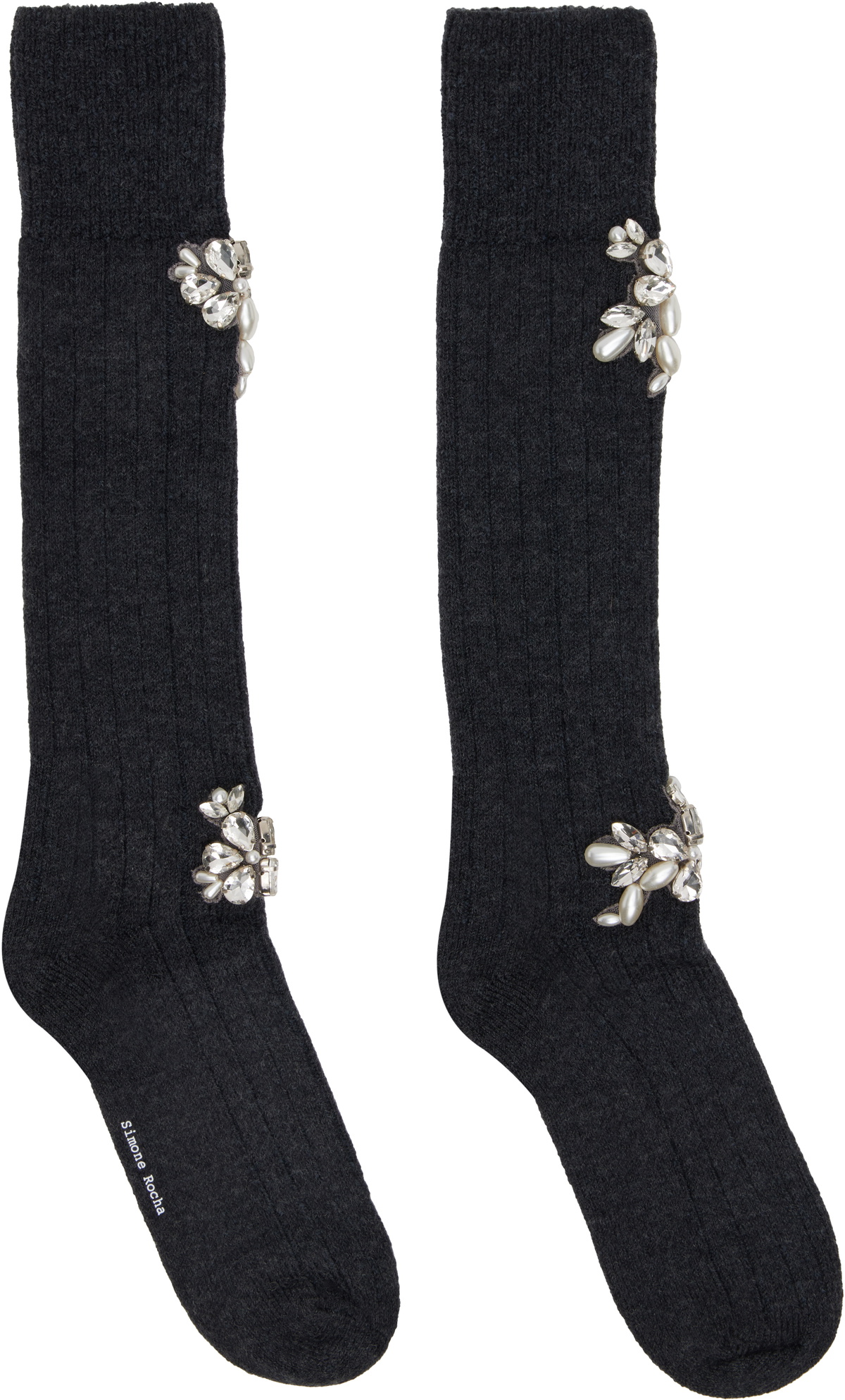Simone Rocha Gray Embellished Rose Knee Socks