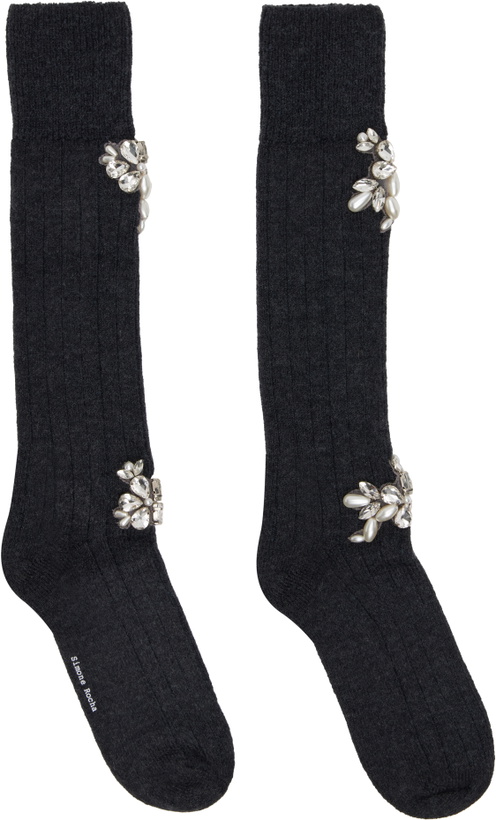 Photo: Simone Rocha Gray Embellished Rose Knee Socks