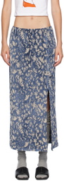 Anna Sui Blue Bluebell Slit Maxi Skirt