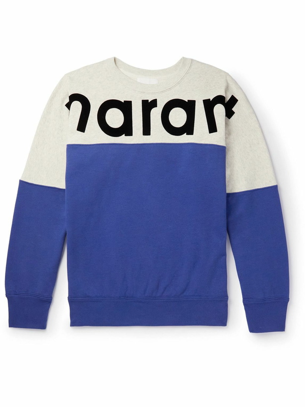 Photo: Isabel Marant - Sporty Logo-Flocked Colour-Block Cotton-Jersey Sweatshirt - Purple