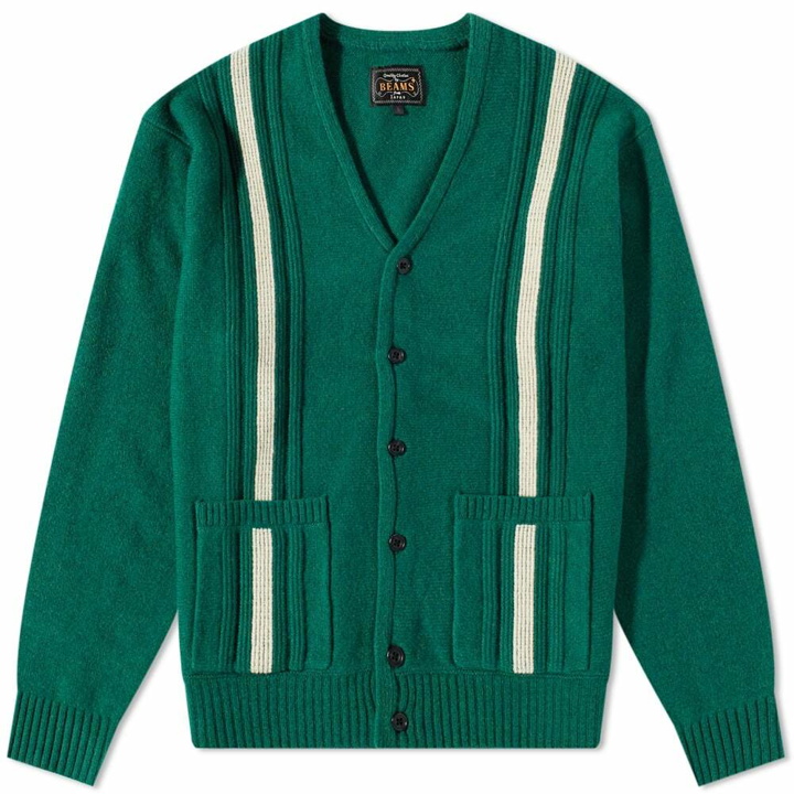 Photo: Beams Plus Men's 9G Stripe Cardigan in Green