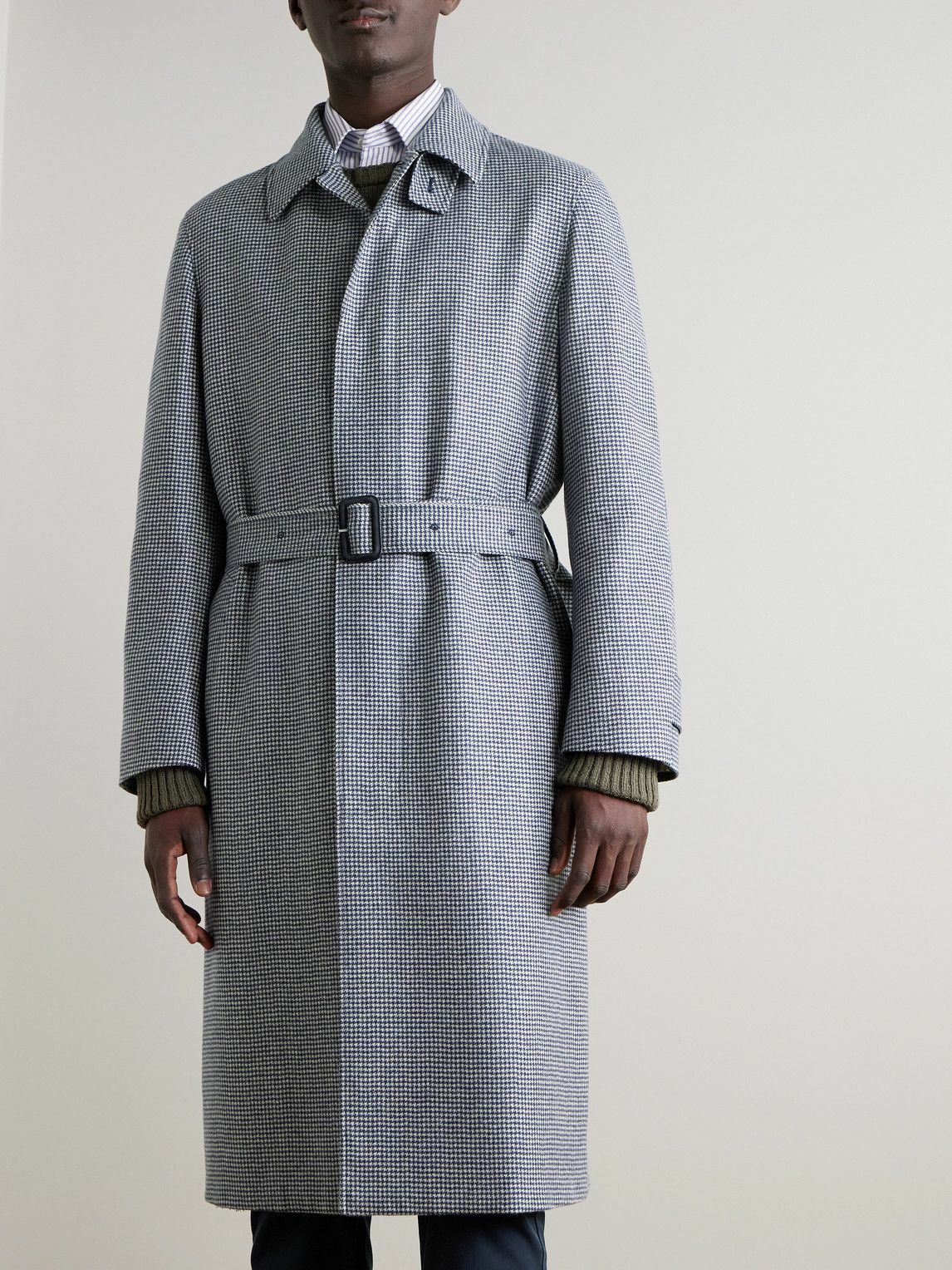 Dunhill - Belted Houndstooth Cashmere Coat - Blue