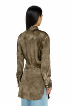 Diesel Long shirt in logo-jacquard crinkled satin - Dresses Womens in Green