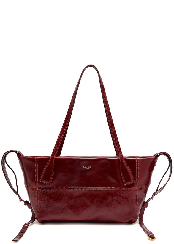 Photo: Balmain Track Zip Small Glossed Leather Tote bag - Aubergine - One Size