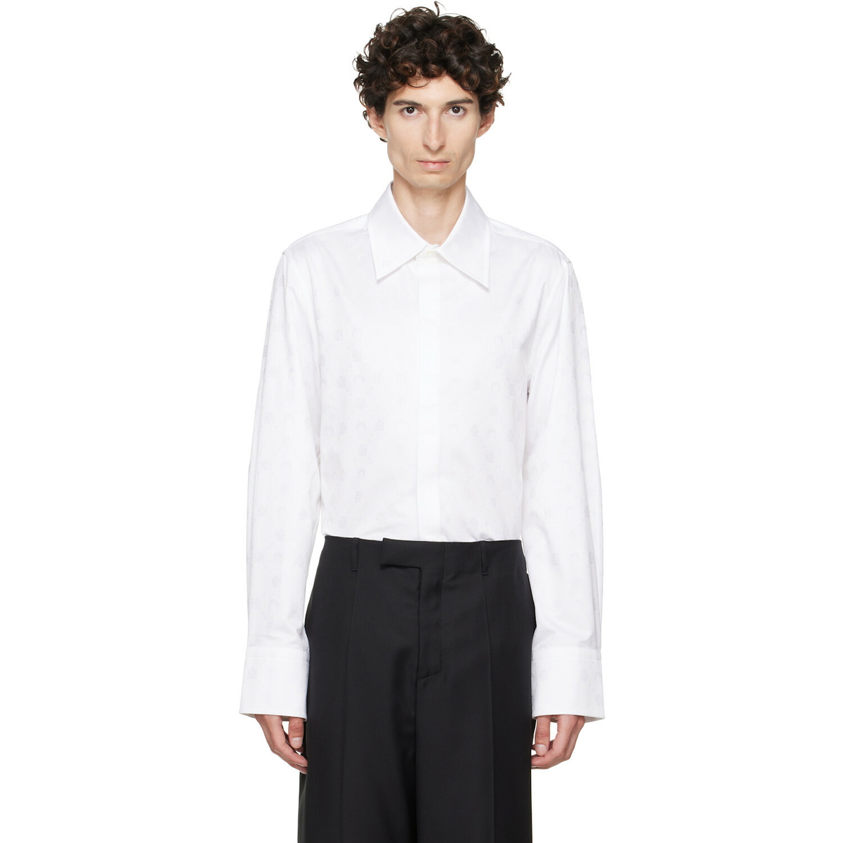 Marine Serre White Moonogram Jacquard Cotton LS Shirt