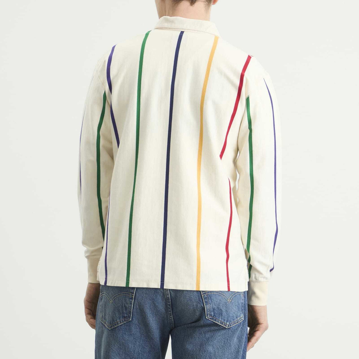 Drake's Men's Colourful Vertical Stripe Rugby in White Multi Drake's