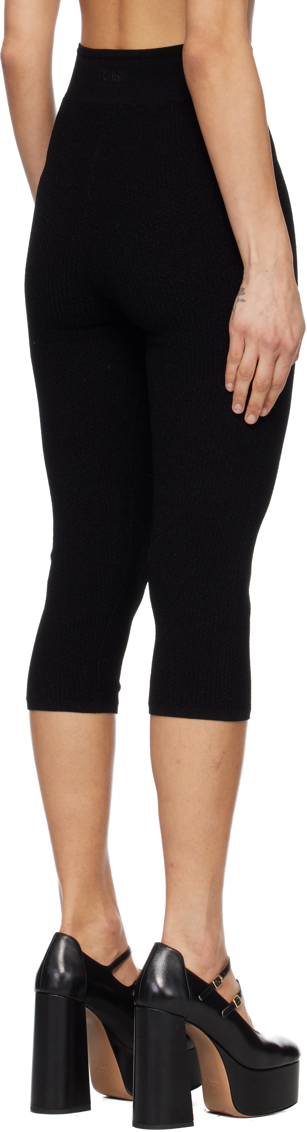 Chloé Black Capri Legging Stretch Knit Shorts