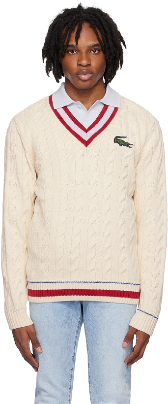Photo: Lacoste Off-White V-Neck Sweater