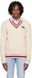 Lacoste Off-White V-Neck Sweater