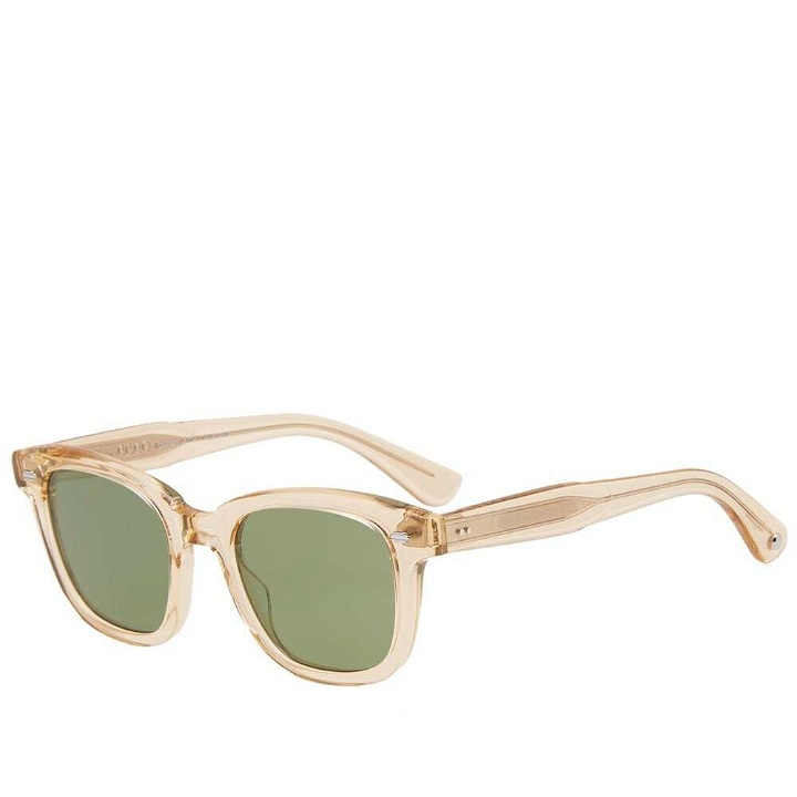 Photo: Garrett Leight Calabar Sunglasses in Champage/Flat Pure Green
