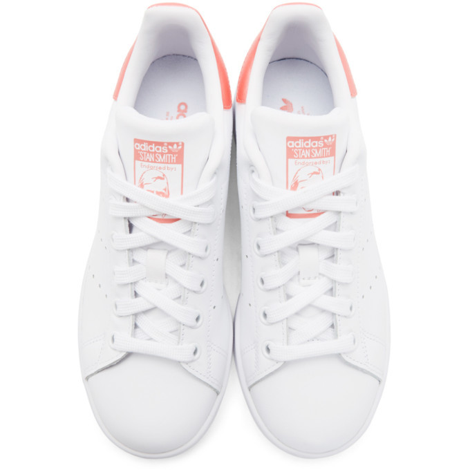 adidas Originals White and Pink Stan Smith Sneakers