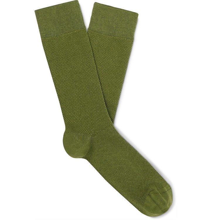 Photo: Oliver Spencer Loungewear - Miller Mélange Stretch Cotton-Blend Socks - Green