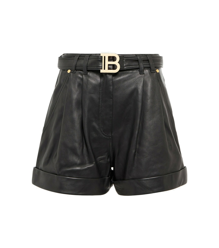 Photo: Balmain - Belted leather shorts