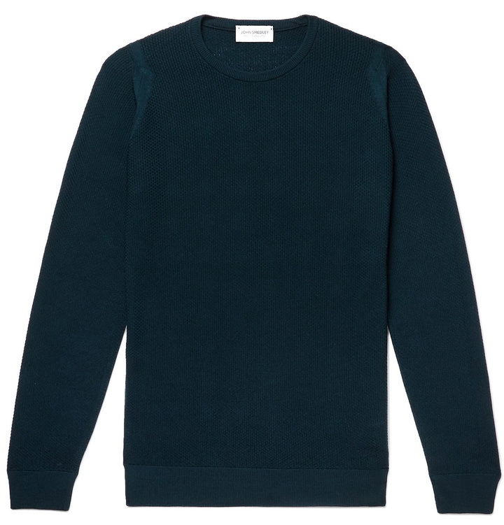 Photo: John Smedley - Slim-Fit Honeycomb-Knit Merino Wool Sweater - Green