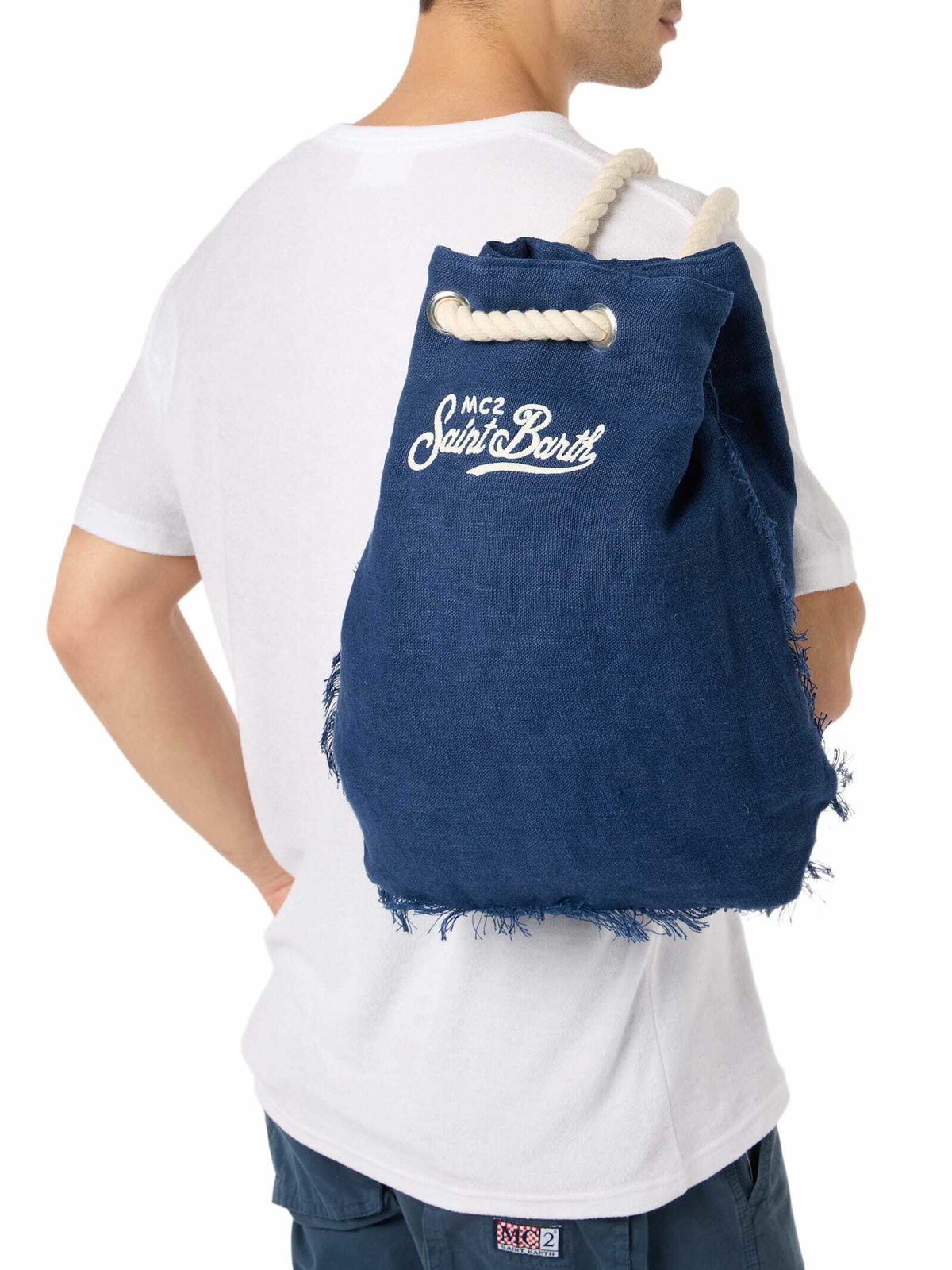 MC2 Saint Barth Blue Boat Linen Backpack
