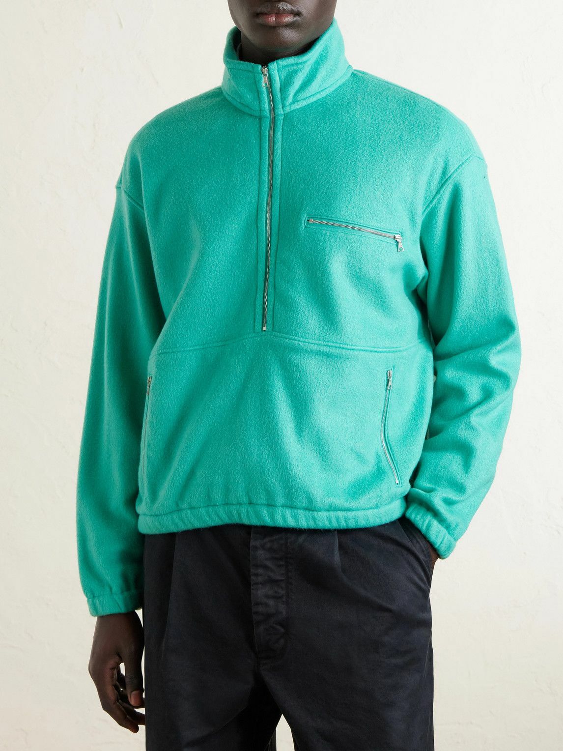 Auralee - Silk-Fleece Half-Zip Sweatshirt - Green Auralee