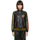 Gucci Black Leather Strawberry Patch Track Jacket