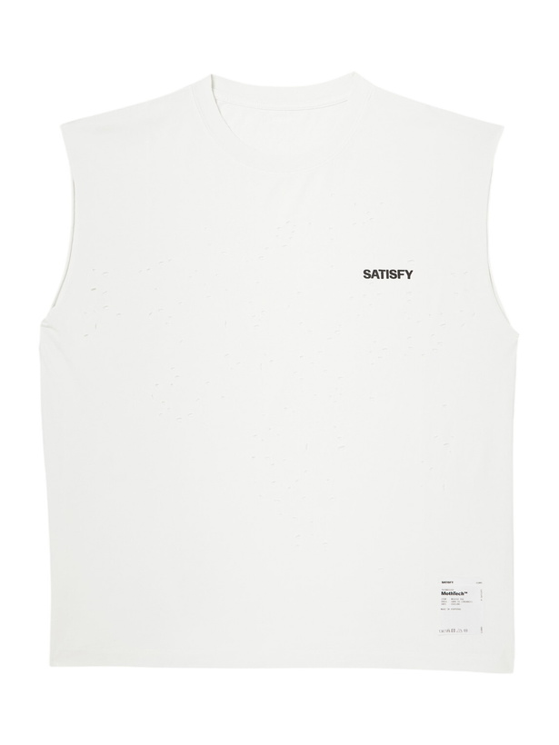 Photo: Satisfy - Distressed Logo-Print MothTech™ Organic Cotton-Jersey Tank Top - Neutrals