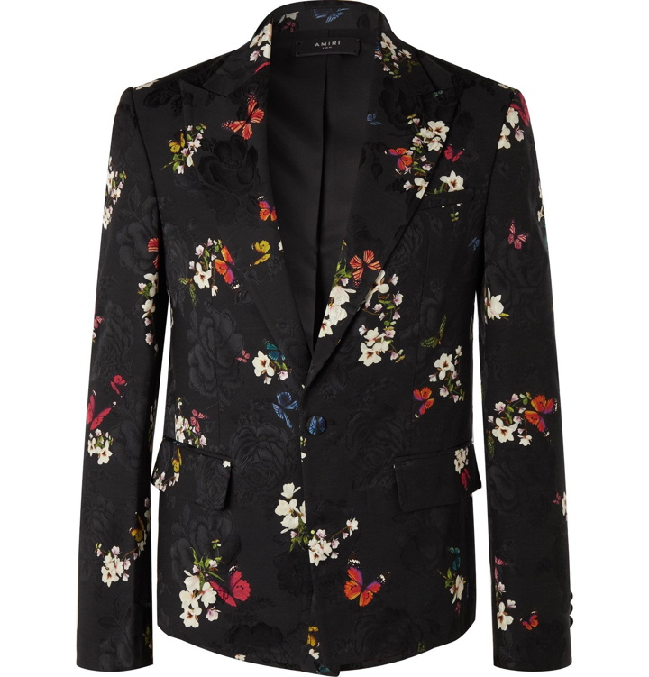 Photo: AMIRI - Black Slim-Fit Printed Floral-Jacquard Suit Jacket - Black