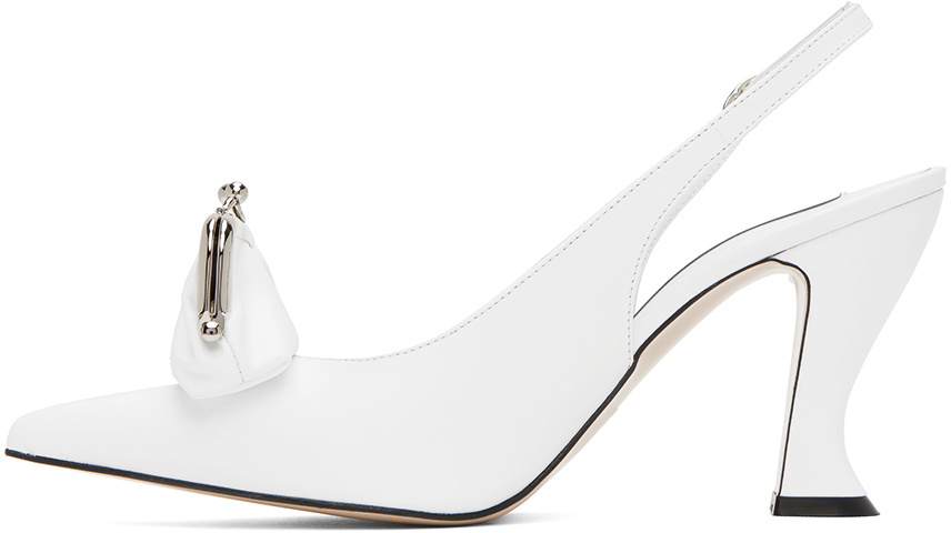 Pushbutton White Coin Purse Heels