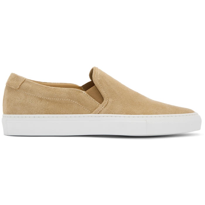 Common Projects Tan Suede Slip-On Sneakers 