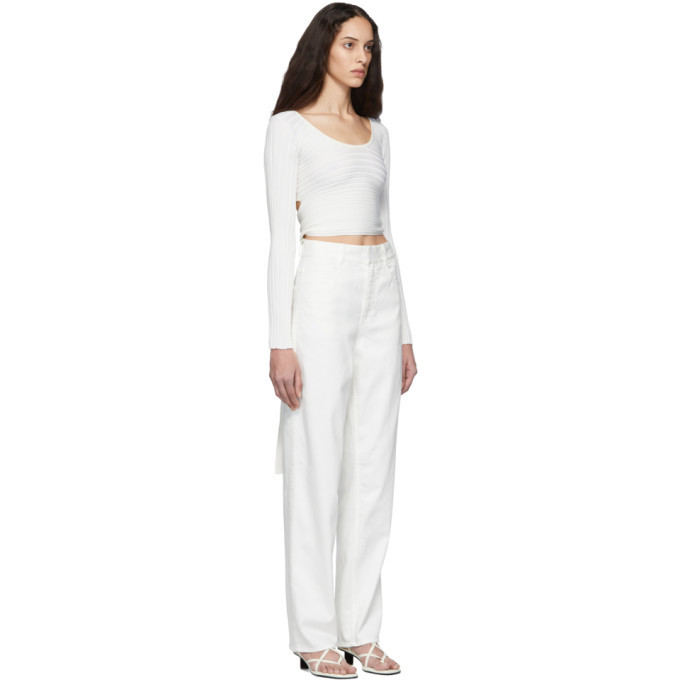 Tibi White Ribbed Decollete Wrap Sweater