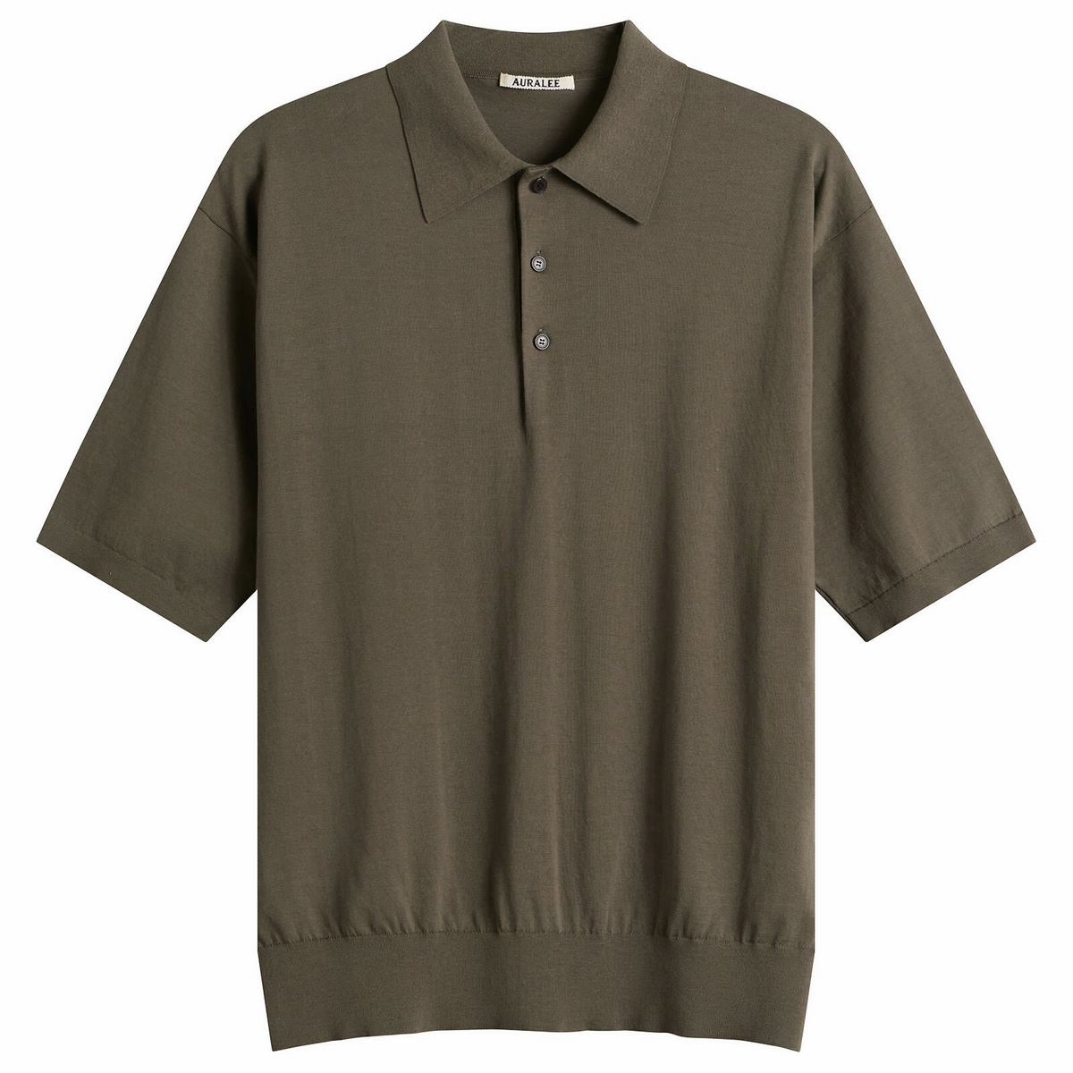 Auralee Men's Knitted Polo in Olive Gray