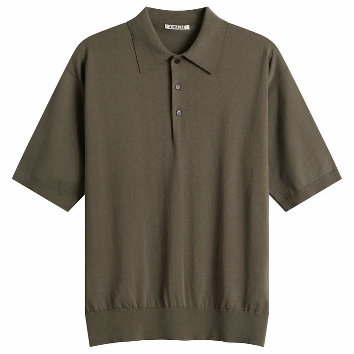 Photo: Auralee Men's Knitted Polo in Olive Gray
