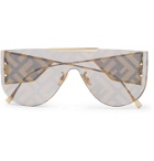 Fendi - D-Frame Logo-Print Silver-Tone Sunglasses - Gold