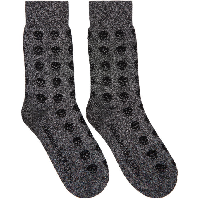 Photo: Alexander McQueen Grey and Black Glittered Short Skull Socks