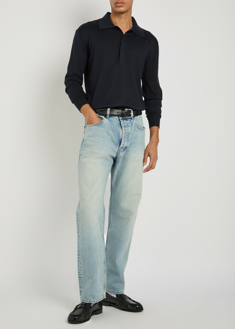 Saint Laurent Silk and Cotton-blend Polo Shirt Dark Blue