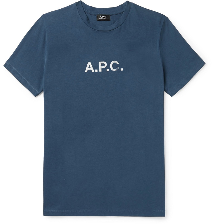 Photo: A.P.C. - Logo-Print Organic Cotton-Jersey T-Shirt - Blue