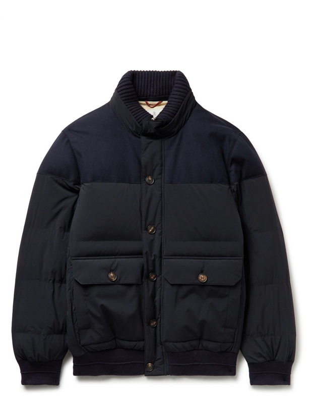 Photo: BRUNELLO CUCINELLI - Flannel-Panelled Quilted Shell Down Jacket - Blue