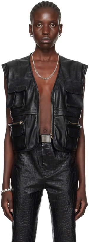 Photo: LU'U DAN Black V-Neck Faux-Leather Vest