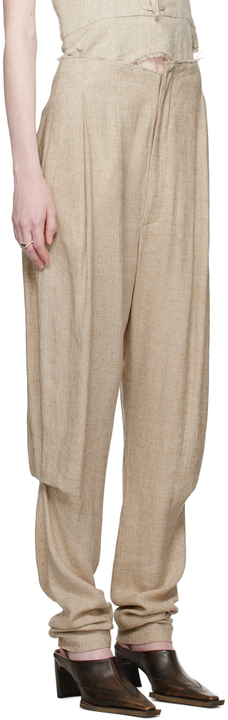 Elena Velez Beige Pleated Trousers