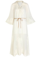 Zimmermann Indra Embroidered Belted Ramie Maxi Dress Ivory