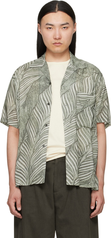 Photo: YOKE Green Leaf Pattern Printed Rayon Open Collar Shirt
